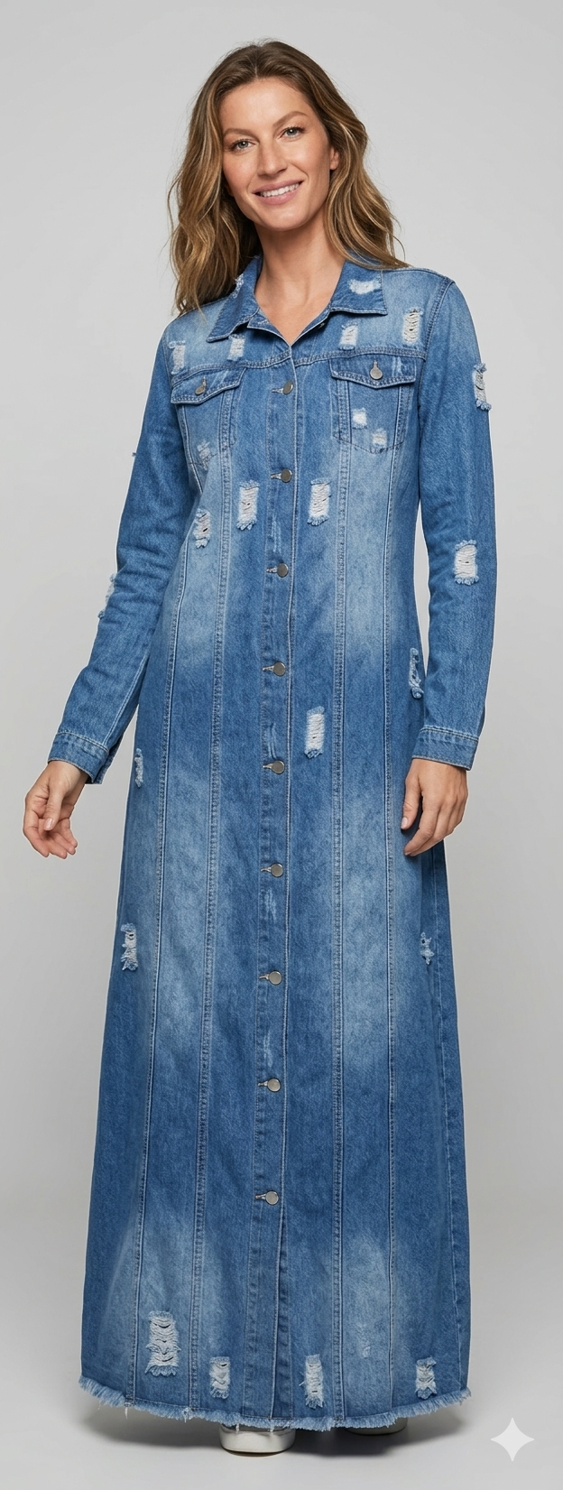 Damern Jeansjacka Lång Fransar-Eva Jonsson