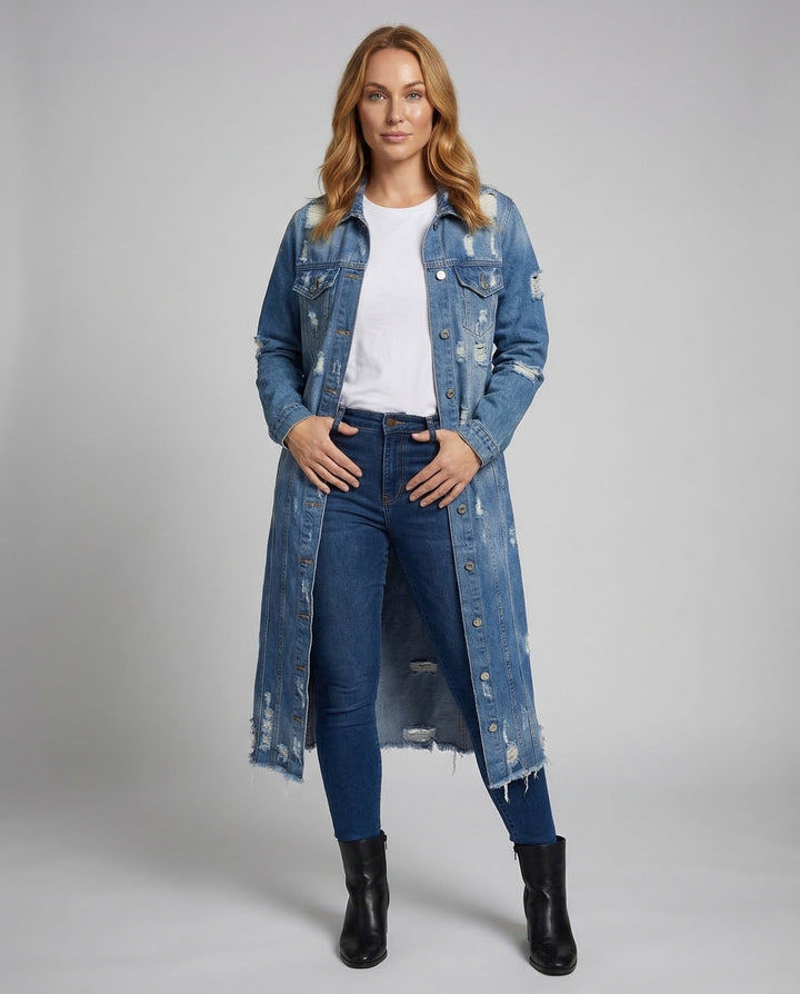 Damern Jeansjacka Lång Fransar-Eva Jonsson