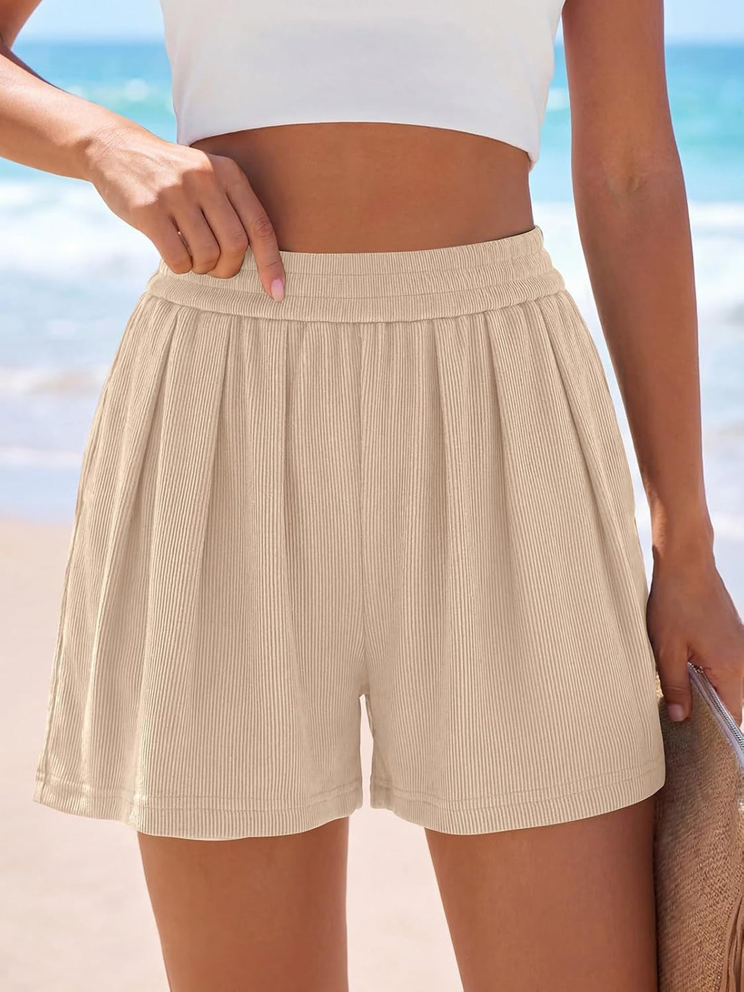 Damern Lediga Fritids short med elastisk midja och veck Mirla-Eva Jonsson