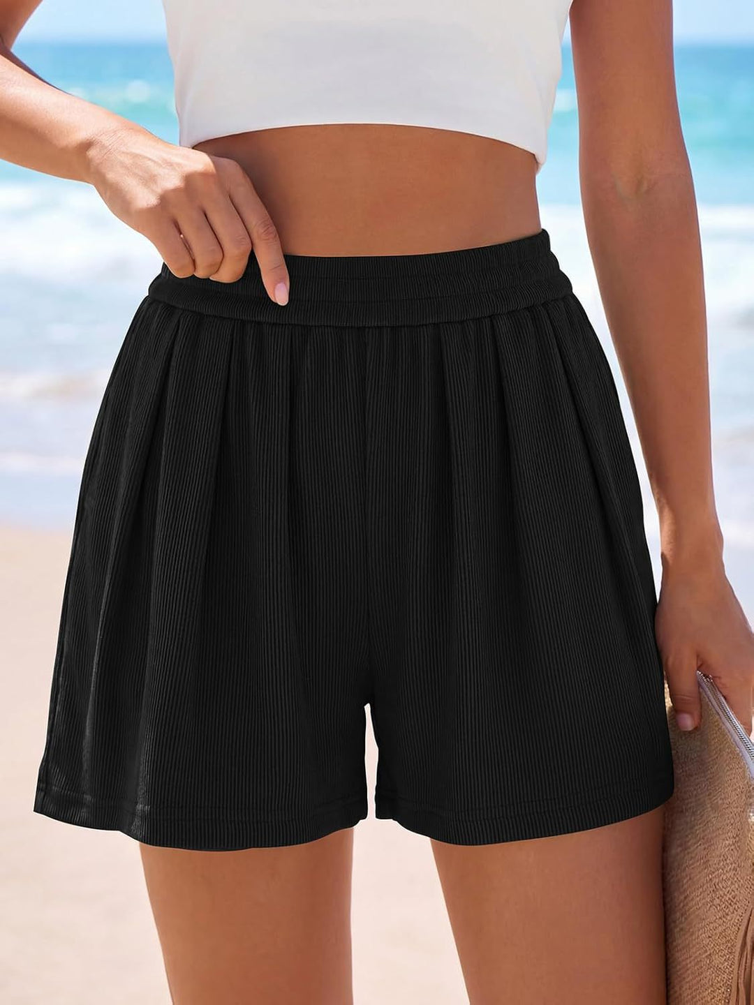 Damern Lediga Fritids short med elastisk midja och veck Mirla-Eva Jonsson