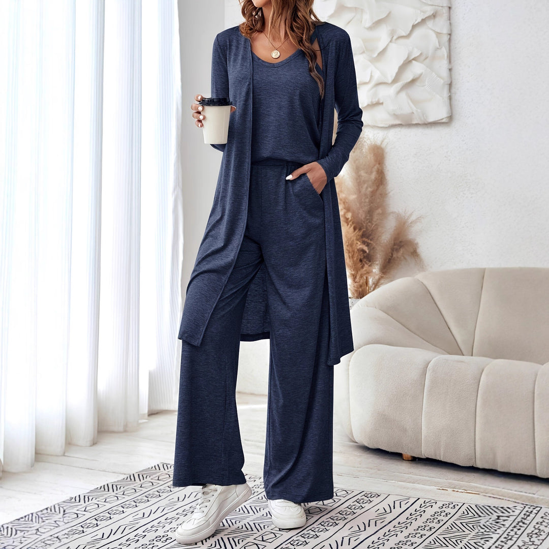 Damern Loungewear-set med elegant, öppen cardigan och bekväma höga sidor Mirla-Eva Jonsson