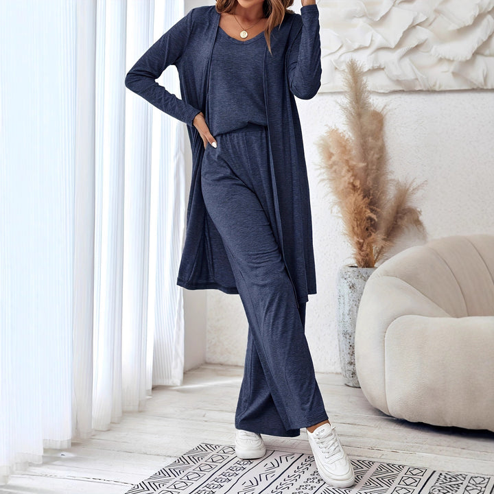 Damern Loungewear-set med elegant, öppen cardigan och bekväma höga sidor Mirla-Eva Jonsson