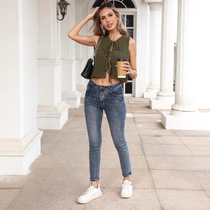 Damern Materialmix Crop-Top med knutdetalj Mirla-Eva Jonsson