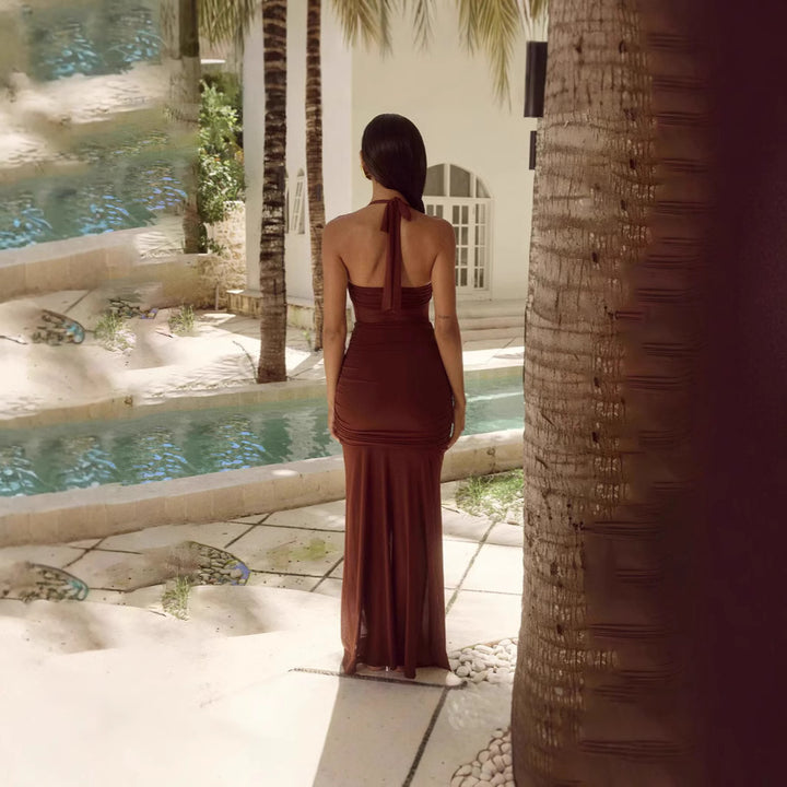 Damern Maxi-dress med djup slits och elegant drapering Mirla-Eva Jonsson