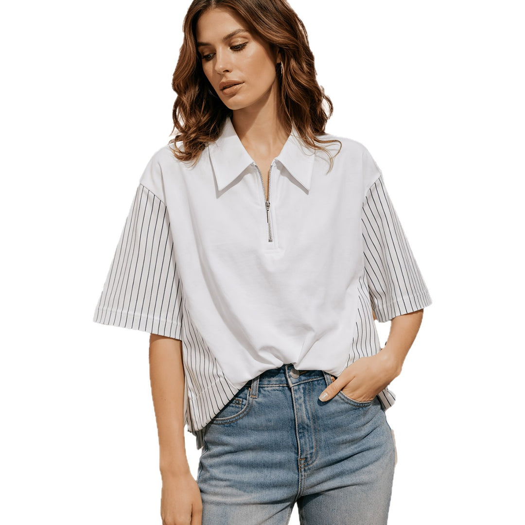 Damern Mode Polo-Shirt med trendiga ränder och dragkedja Mirla-Eva Jonsson