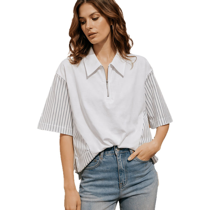 Damern Mode Polo-Shirt med trendiga ränder och dragkedja Mirla-Eva Jonsson