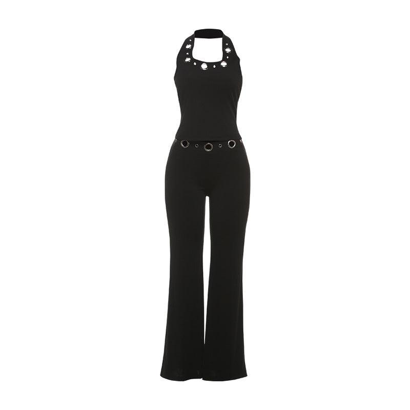 Damern Moderiktig Jumpsuit med dekorativt halterneck och bältesdetaljer Mirla-Eva Jonsson