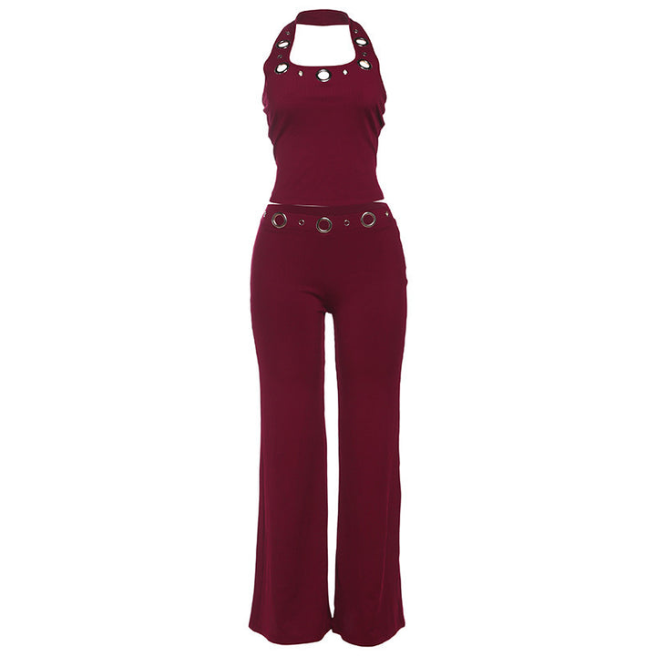 Damern Moderiktig Jumpsuit med dekorativt halterneck och bältesdetaljer Mirla-Eva Jonsson