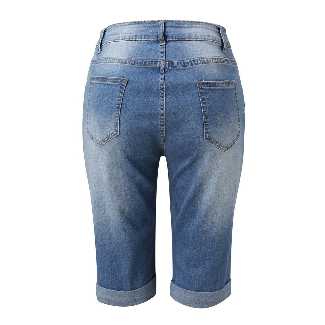Damern Modiska Zerstörte Denim-Shorts med Hög Midja och Sönderrivna Detaljer Mirla-Eva Jonsson