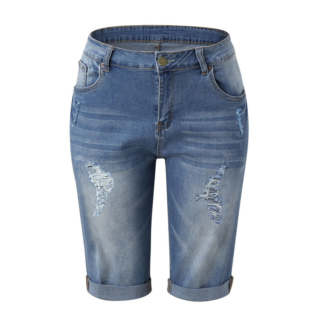 Damern Modiska Zerstörte Denim-Shorts med Hög Midja och Sönderrivna Detaljer Mirla-Eva Jonsson