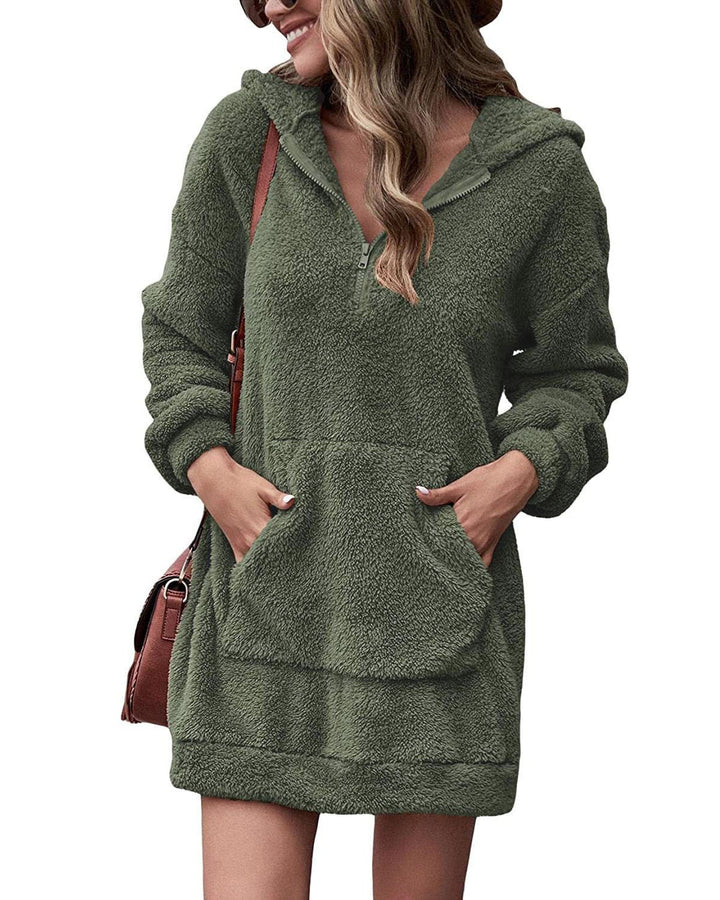 Damern Mysig Hoodie-klänning med praktiska fickor och halv dragkedja Mirla-Eva Jonsson