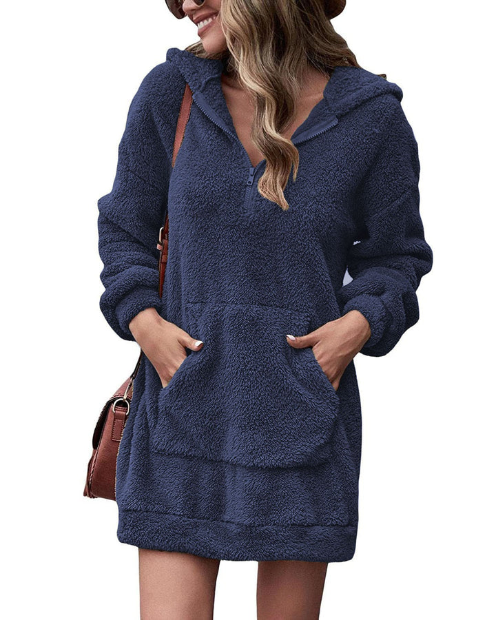 Damern Mysig Hoodie-klänning med praktiska fickor och halv dragkedja Mirla-Eva Jonsson