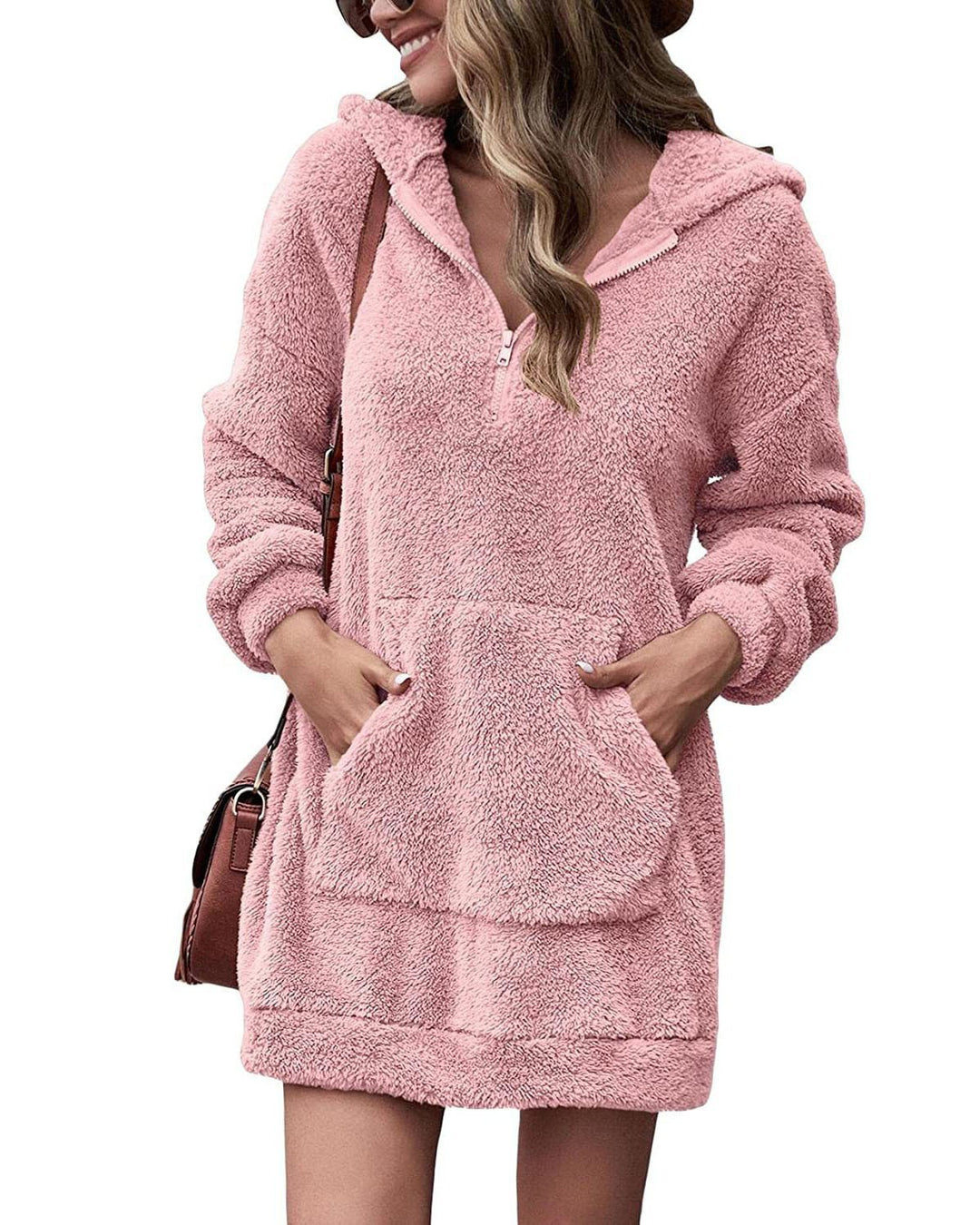 Damern Mysig Hoodie-klänning med praktiska fickor och halv dragkedja Mirla-Eva Jonsson