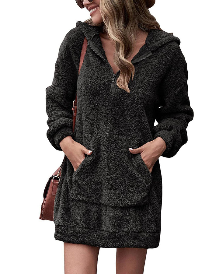 Damern Mysig Hoodie-klänning med praktiska fickor och halv dragkedja Mirla-Eva Jonsson