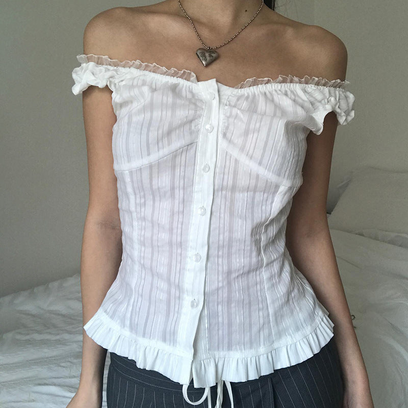 Damern Off-Shoulder Blus med Volangssömmar Mirla-Eva Jonsson