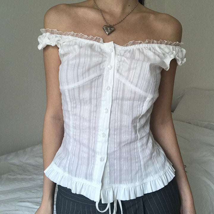Damern Off-Shoulder Blus med Volangssömmar Mirla-Eva Jonsson