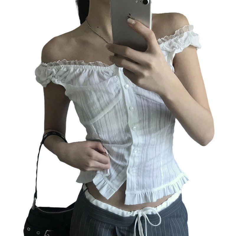 Damern Off-Shoulder Blus med Volangssömmar Mirla-Eva Jonsson