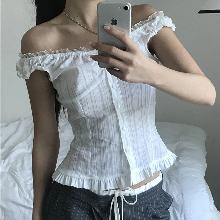 Damern Off-Shoulder Blus med Volangssömmar Mirla-Eva Jonsson