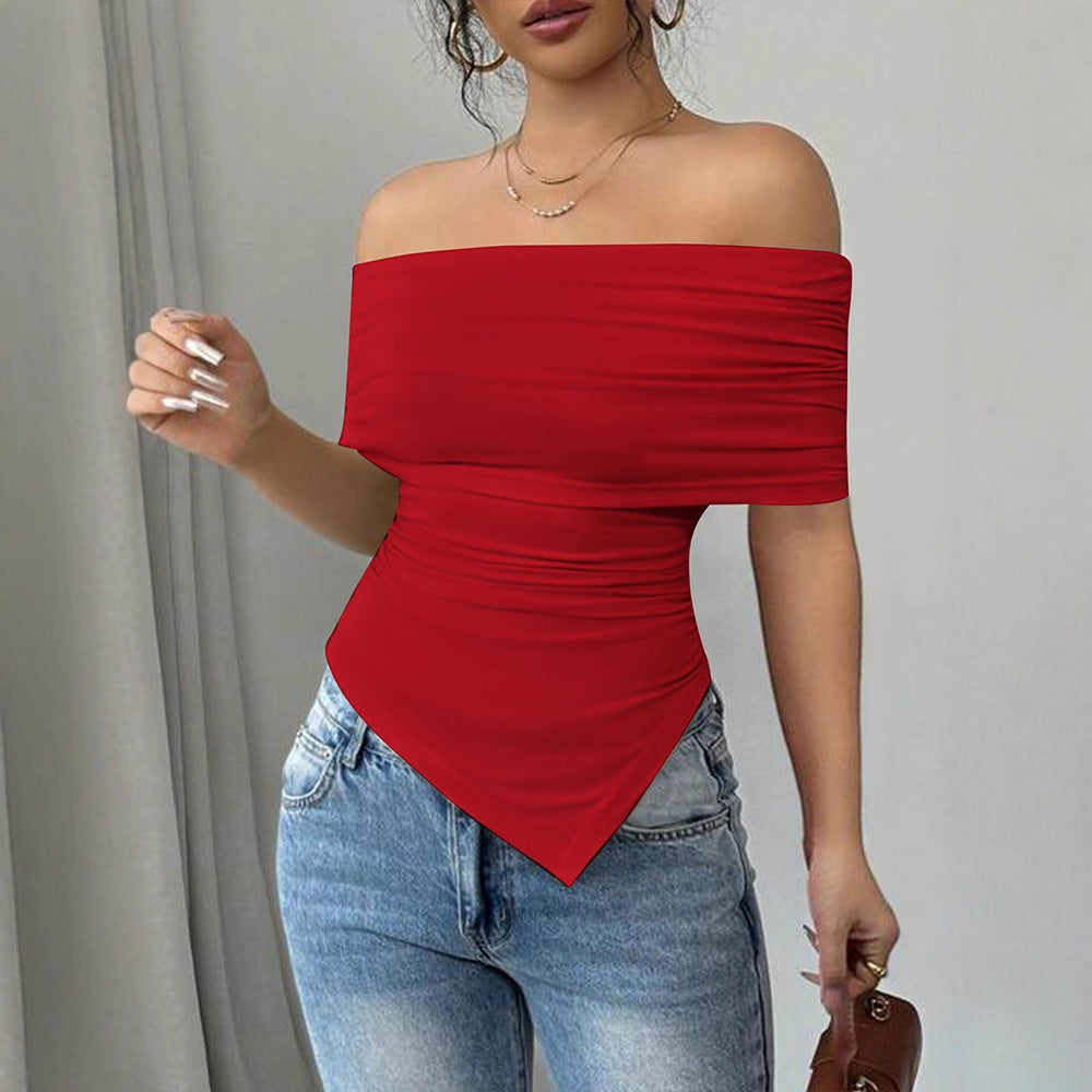 Damern Off-Shoulder Blusenshirt med asymmetrisk nederkant och rynkning Mirla-Eva Jonsson