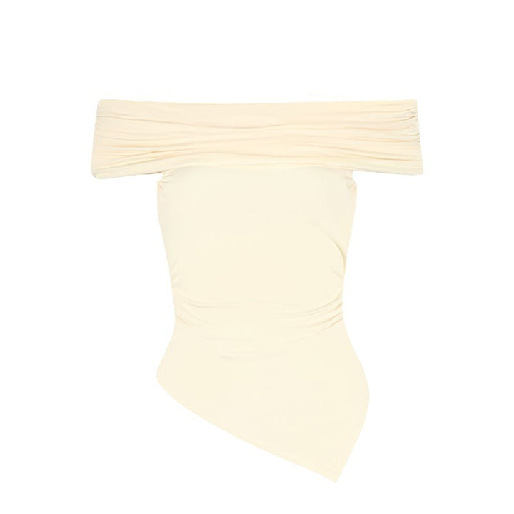 Damern Off-Shoulder Blusenshirt med asymmetrisk nederkant och rynkning Mirla-Eva Jonsson