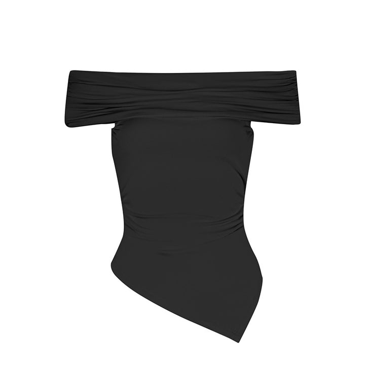 Damern Off-Shoulder Blusenshirt med asymmetrisk nederkant och rynkning Mirla-Eva Jonsson
