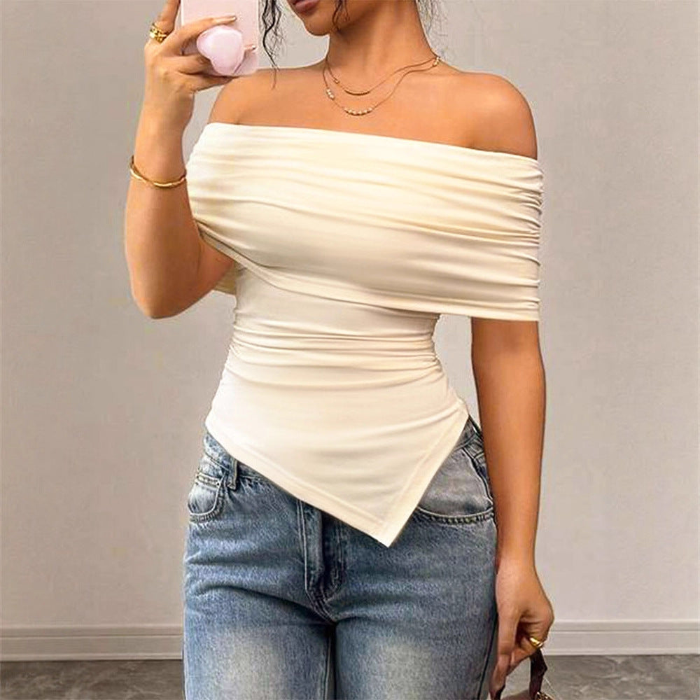 Damern Off-Shoulder Blusenshirt med asymmetrisk nederkant och rynkning Mirla-Eva Jonsson