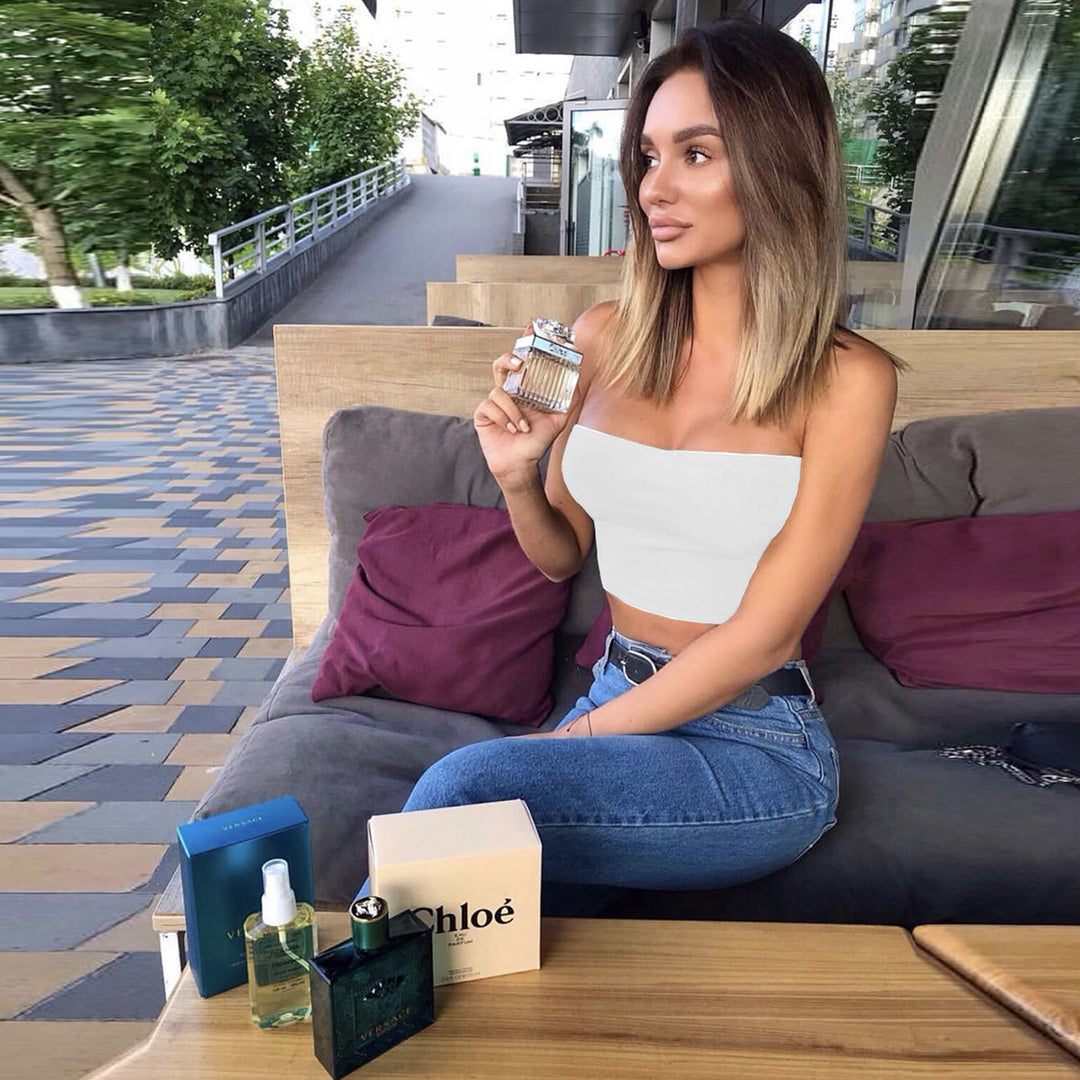 Damern Off-Shoulder Crop-Top i elastiskt material Mirla-Eva Jonsson