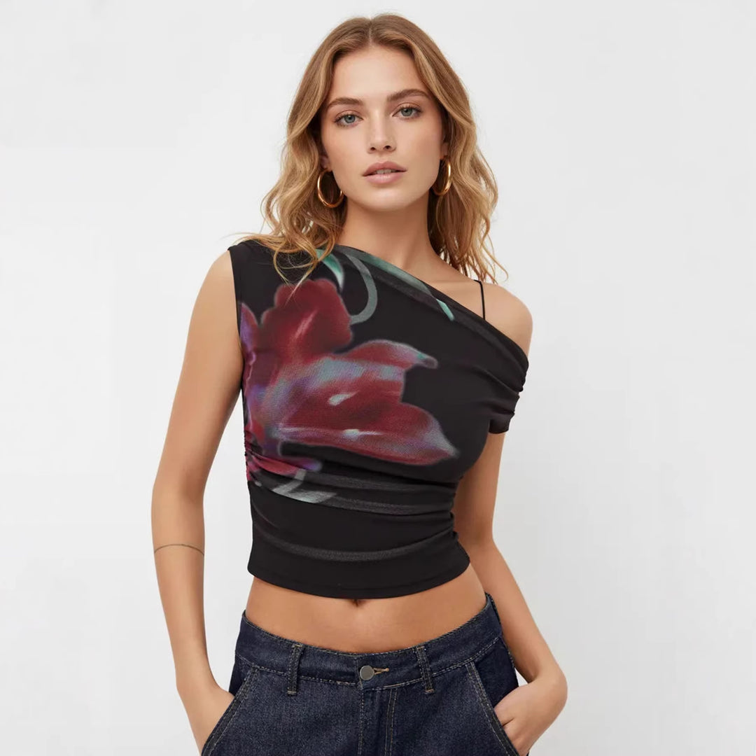 Damern Off-Shoulder Topp med blommönster och rynkning Mirla-Eva Jonsson