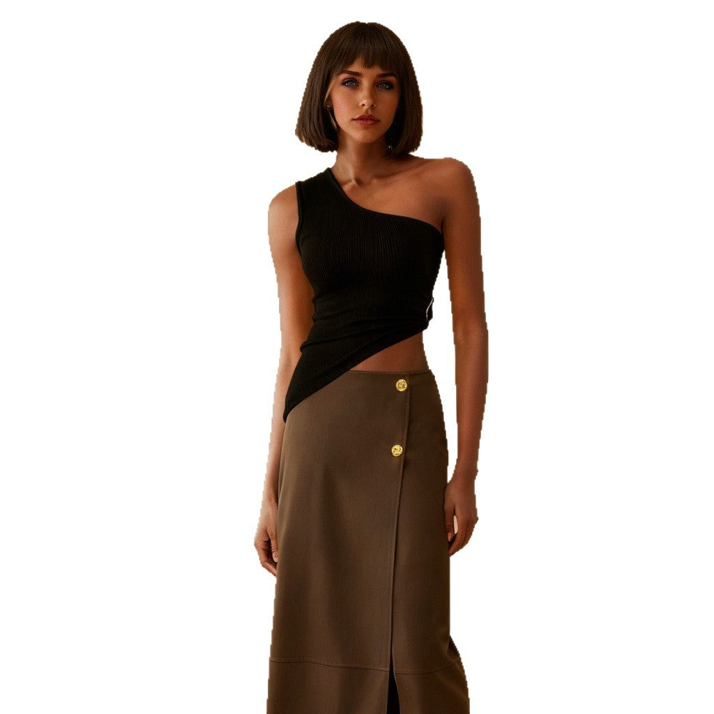 Damern One-Shoulder Topp med elegant drapering och figurnära snitt Mirla-Eva Jonsson