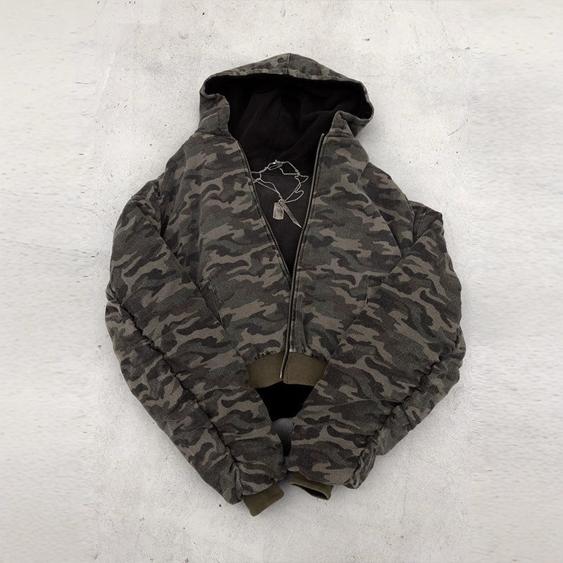 Damern Oversized Camouflagejacka med Huva och Dragkedja Mirla-Eva Jonsson