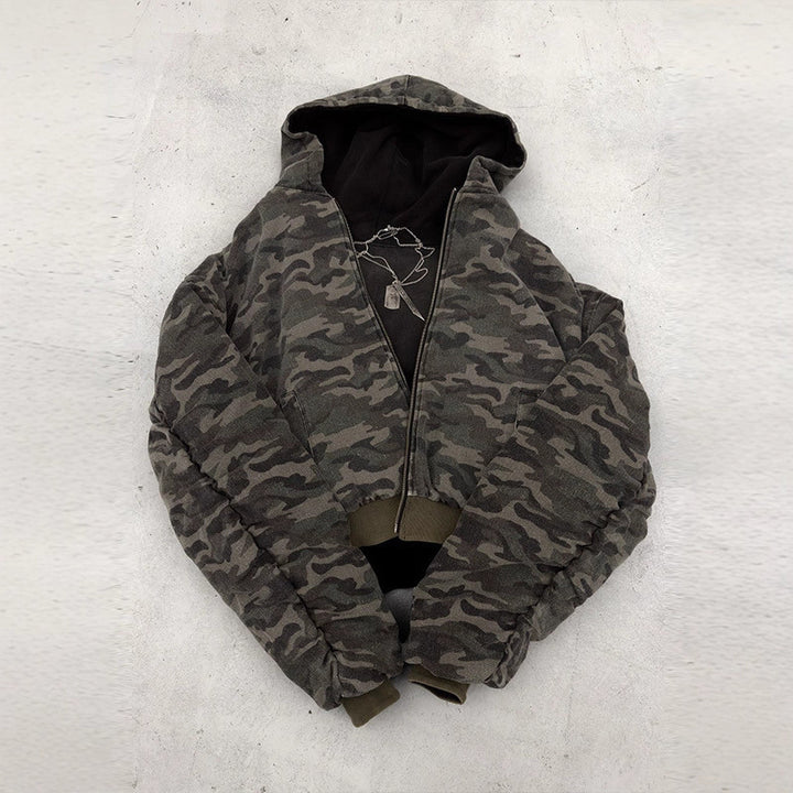 Damern Oversized Camouflagejacka med Huva och Dragkedja Mirla-Eva Jonsson