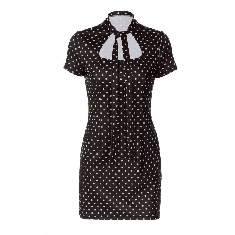 Damern Polka-Dot Miniklänning med stiligt halterneck och figurnära silhuett Mirla-Eva Jonsson