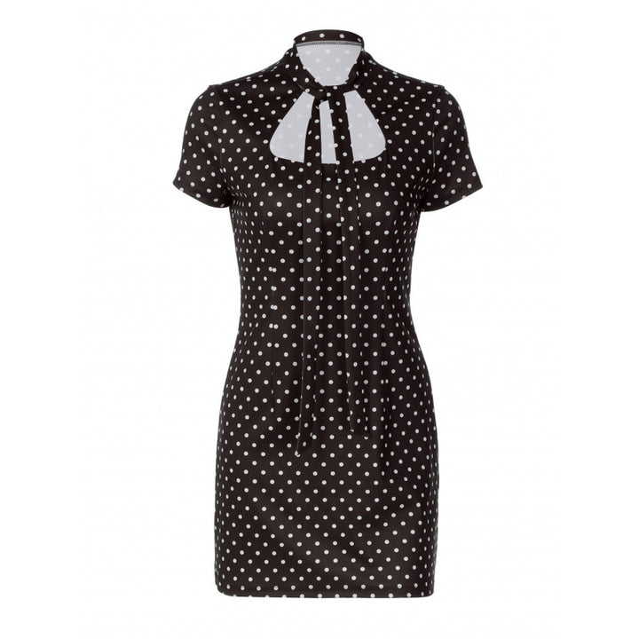 Damern Polka-Dot Miniklänning med stiligt halterneck och figurnära silhuett Mirla-Eva Jonsson