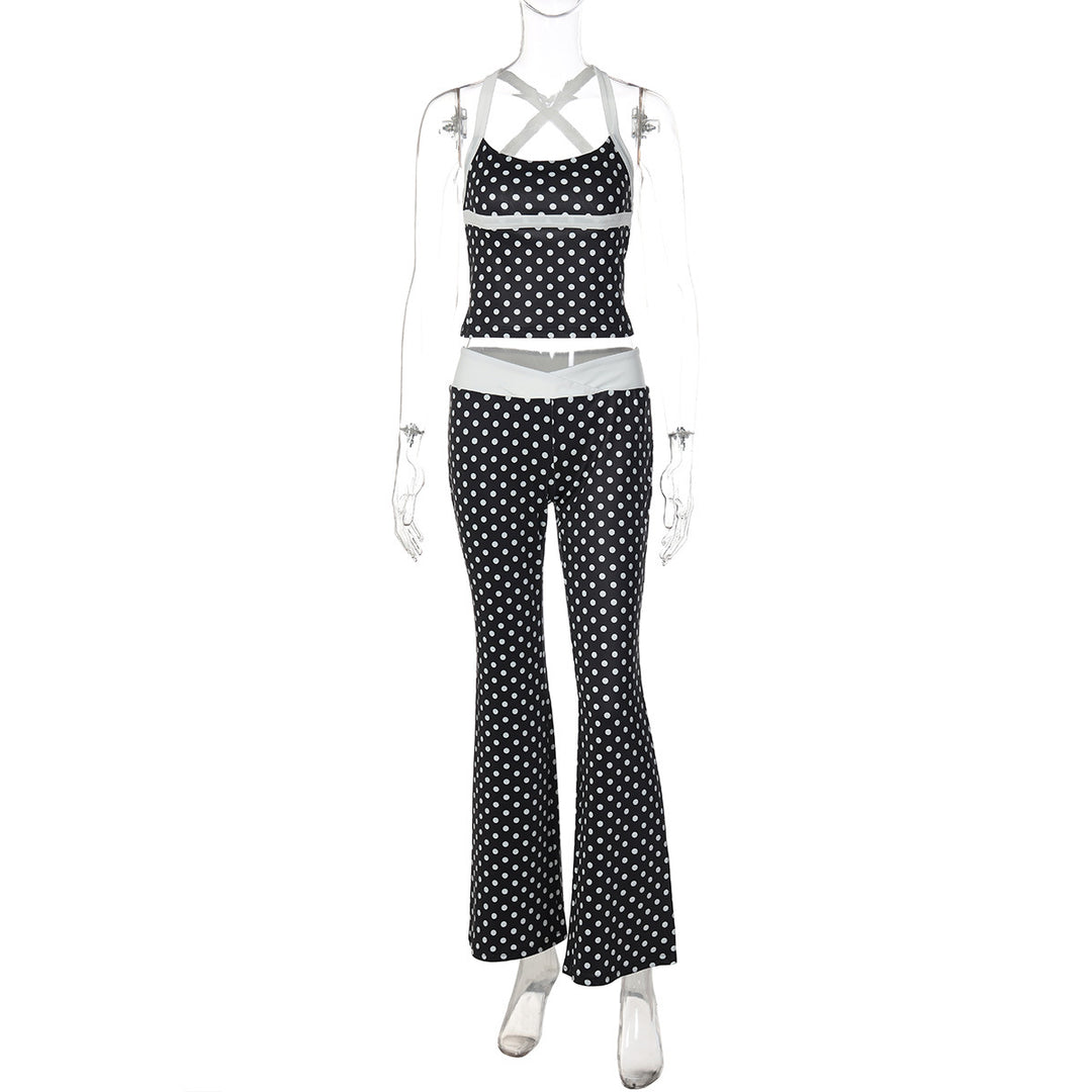 Damern Polka Dot Sportdräkt med kort överdel och utsvängda byxor Mirla-Eva Jonsson
