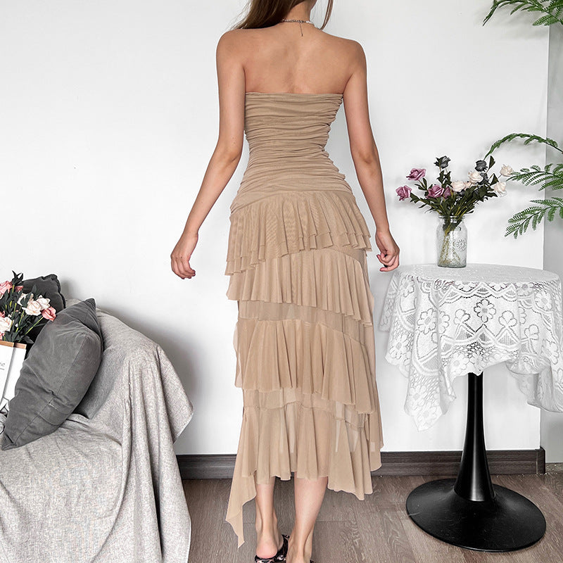 Damern Raffinerat Maxi-dress med off-the-shoulder design och voluminös volangkant Mirla-Eva Jonsson