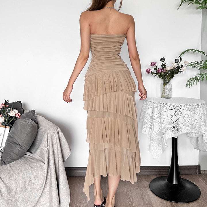 Damern Raffinerat Maxi-dress med off-the-shoulder design och voluminös volangkant Mirla-Eva Jonsson