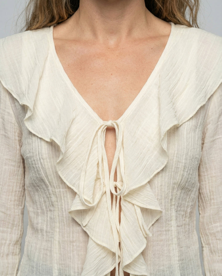 Damern Rynkad Chiffonblus med Volangkrage-Eva Jonsson