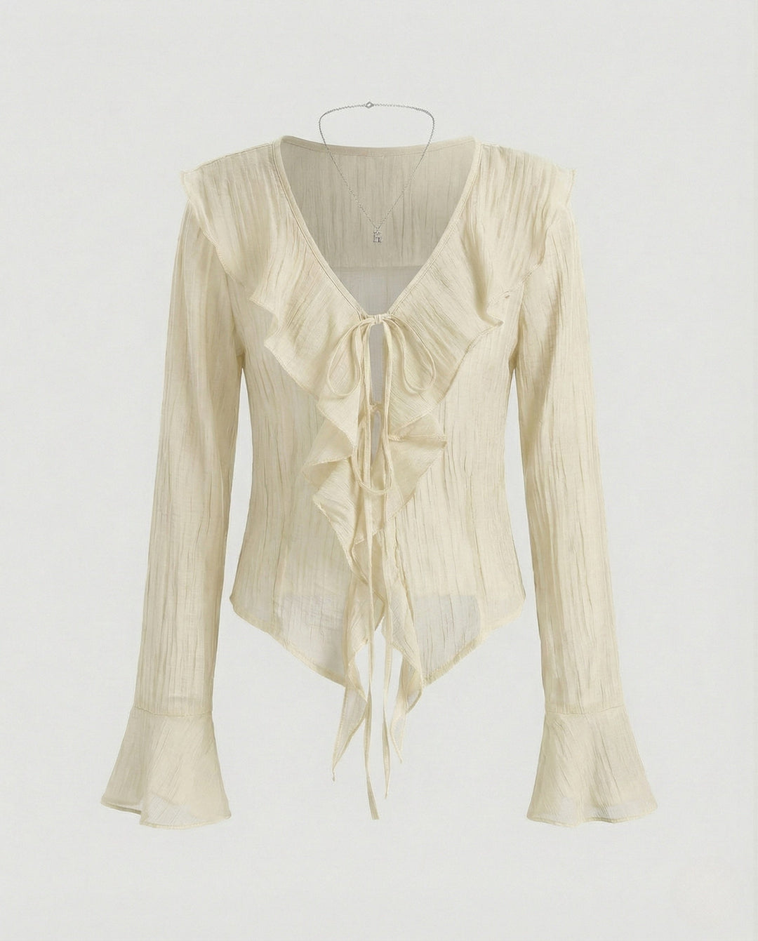 Damern Rynkad Chiffonblus med Volangkrage-Eva Jonsson