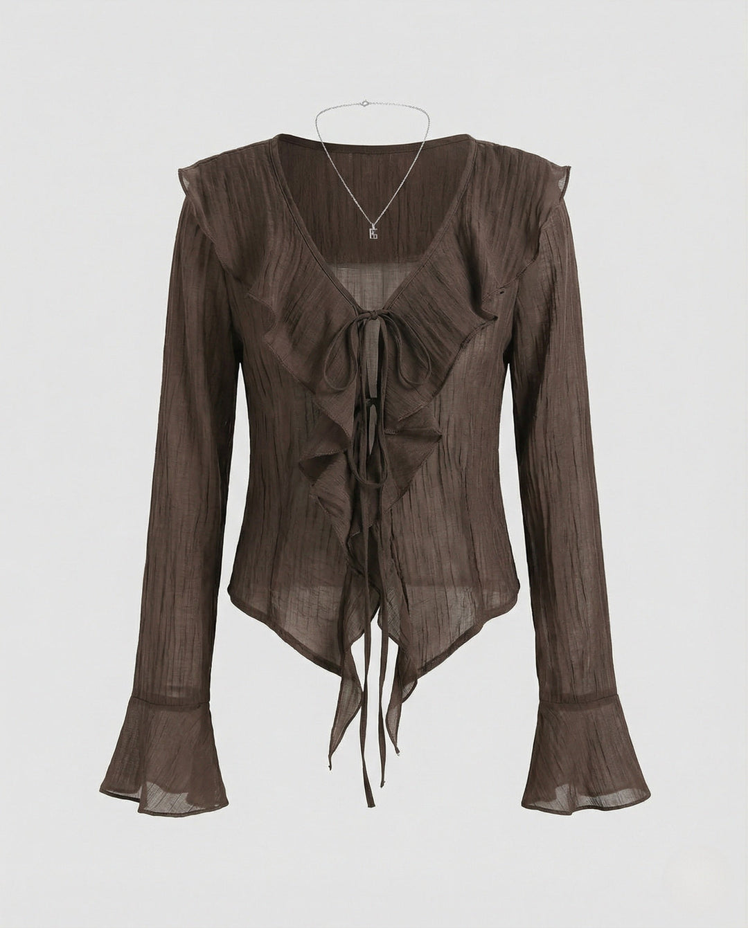 Damern Rynkad Chiffonblus med Volangkrage-Eva Jonsson