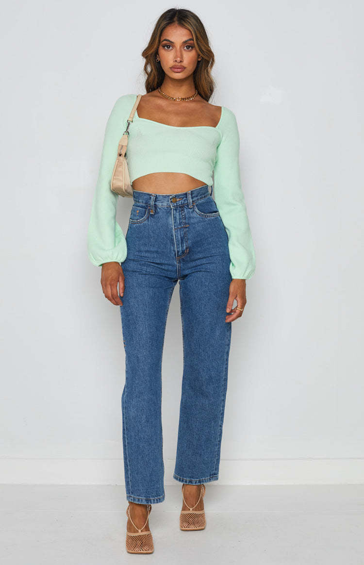 Damern avslappnad crop-top med vid ärm och ribbad struktur Mirla-Eva Jonsson