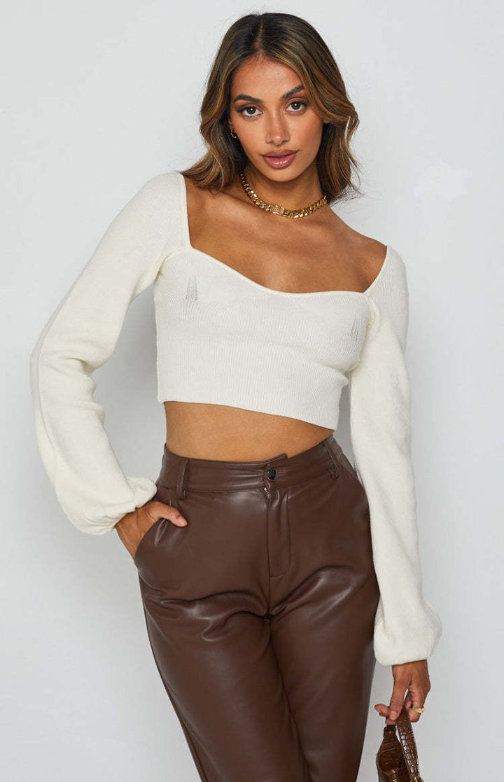 Damern avslappnad crop-top med vid ärm och ribbad struktur Mirla-Eva Jonsson