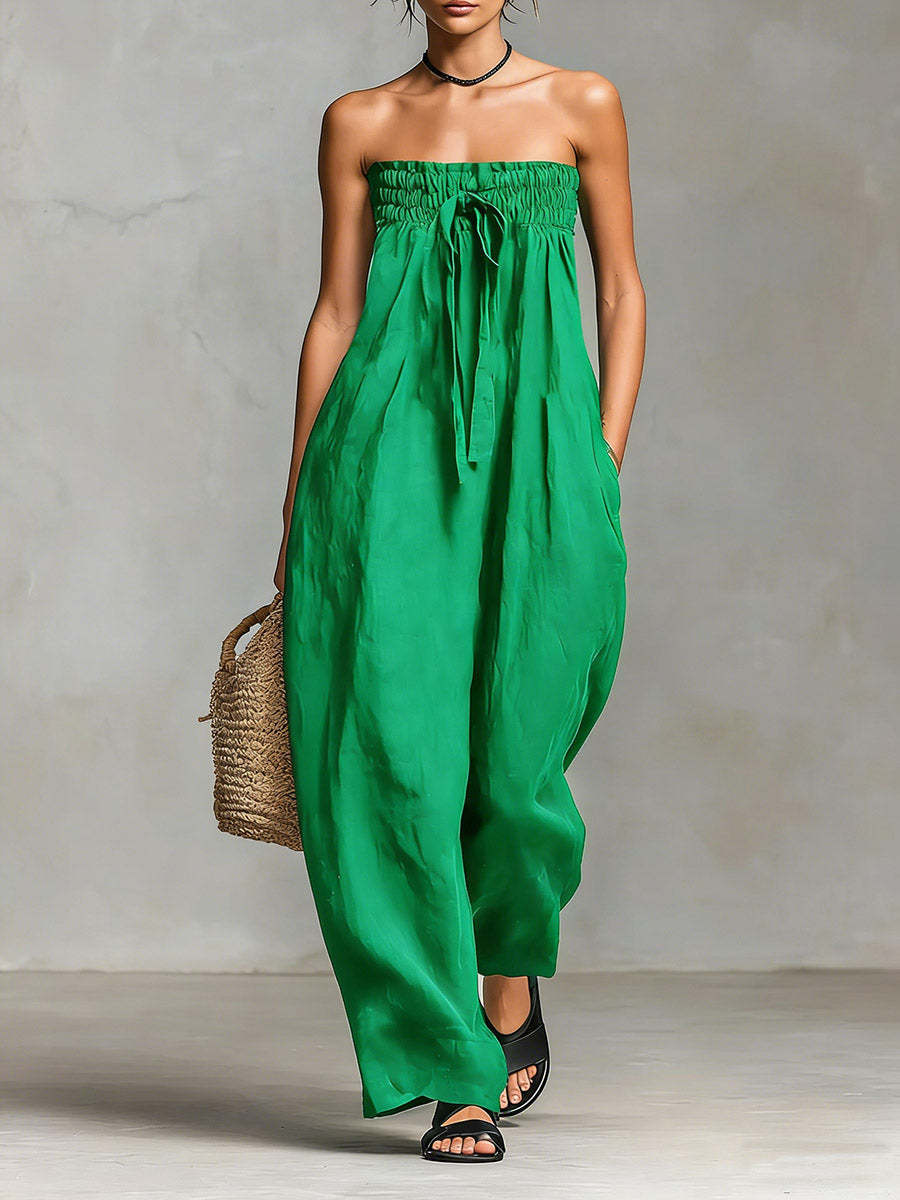 Damern avslappnad jumpsuit med elastisk överdel och vid ben Mirla-Eva Jonsson