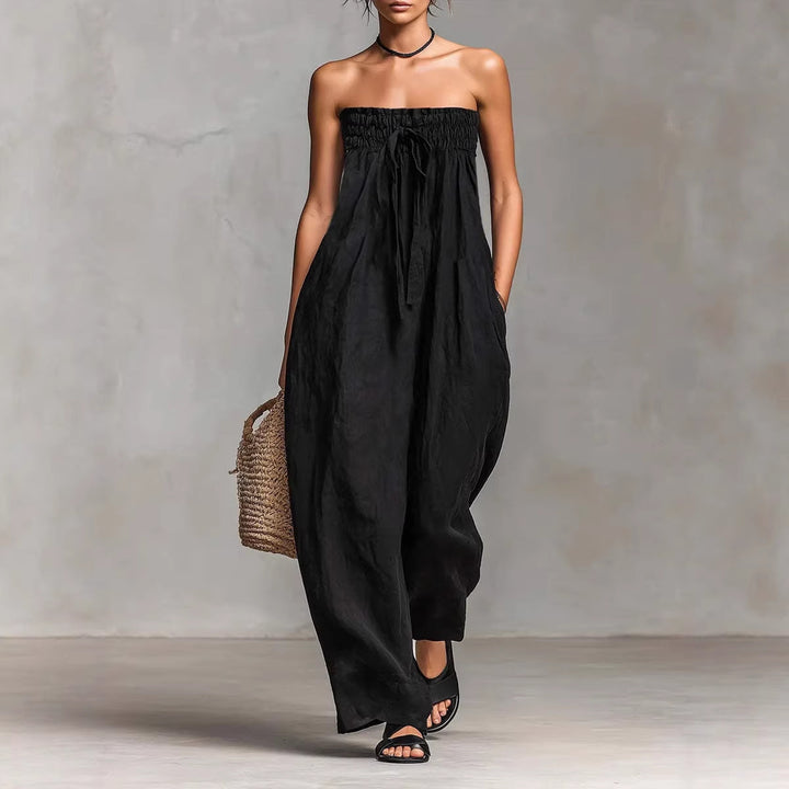 Damern avslappnad jumpsuit med elastisk överdel och vid ben Mirla-Eva Jonsson