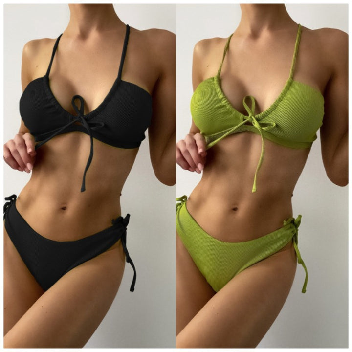 Damern bikini-set med knytbart overlår och hög skärning-Eva Jonsson