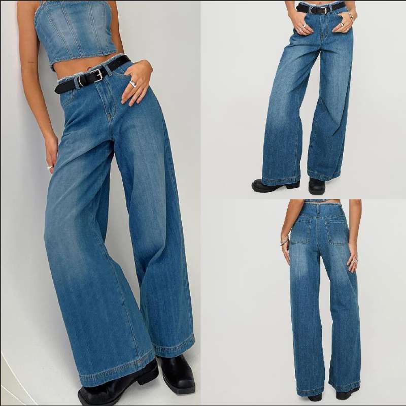 Damern breda denimjeans med hög midja och fransig fåll Mirla-Eva Jonsson