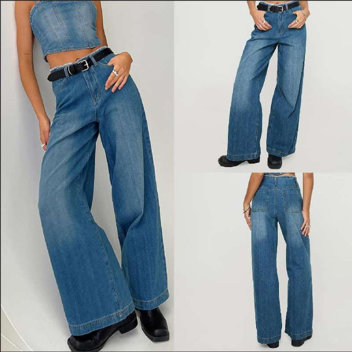 Damern breda denimjeans med hög midja och fransig fåll Mirla-Eva Jonsson