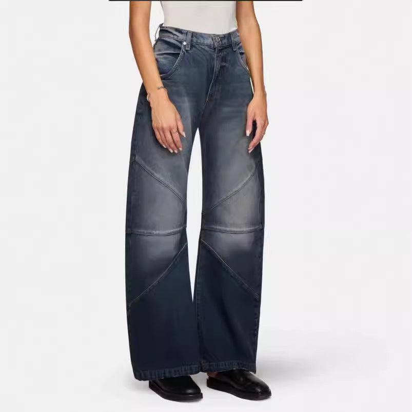 Damern breda jeans med unik sömnadsdesign i trendig stil Mirla-Eva Jonsson