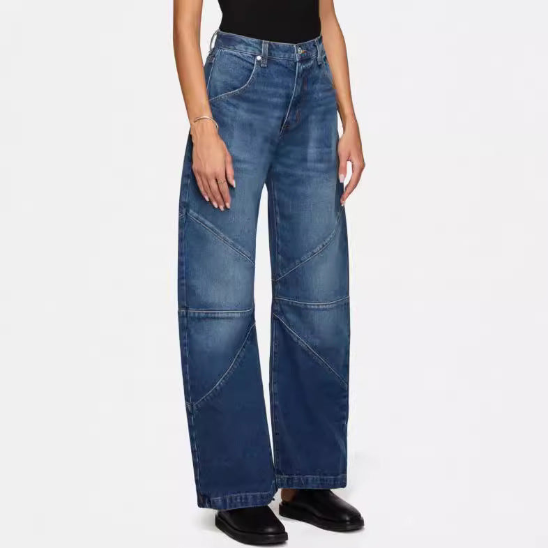 Damern breda jeans med unik sömnadsdesign i trendig stil Mirla-Eva Jonsson