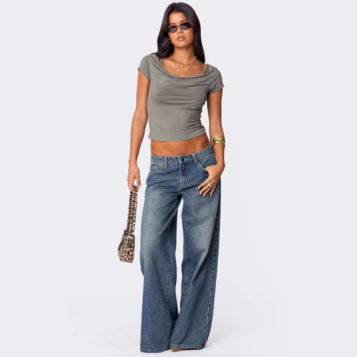 Damern casual bootcut jeans med vida ben Mirla-Eva Jonsson