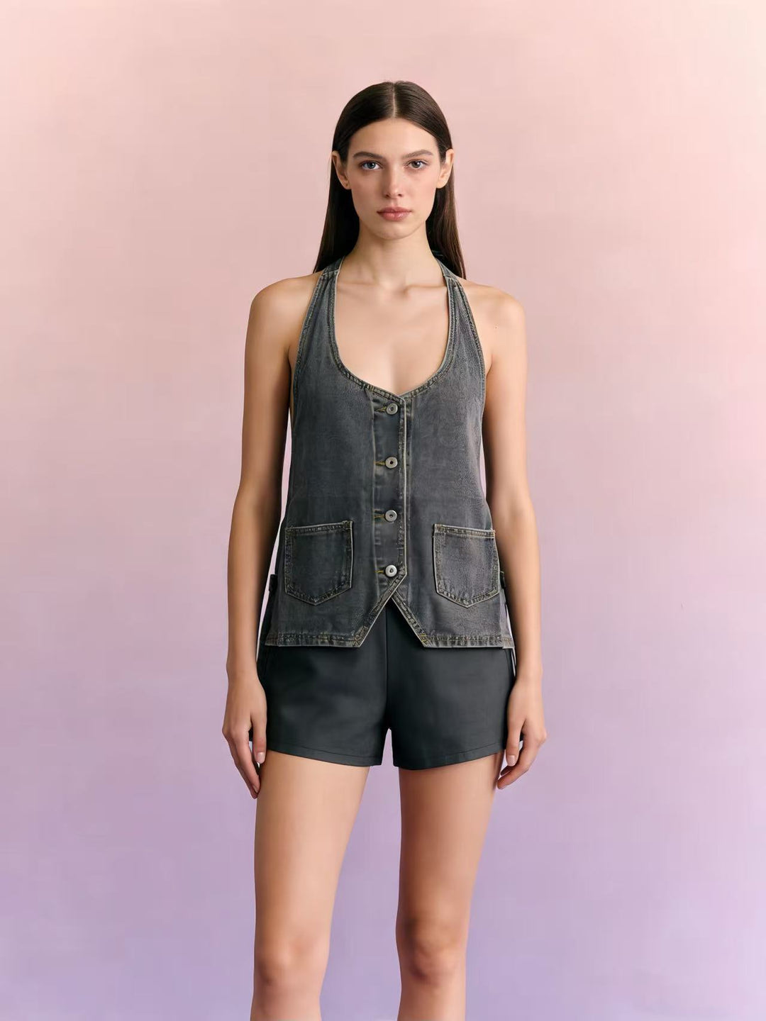 Damern casual denim-set med justerbara axelremmar och fickor Mirla-Eva Jonsson